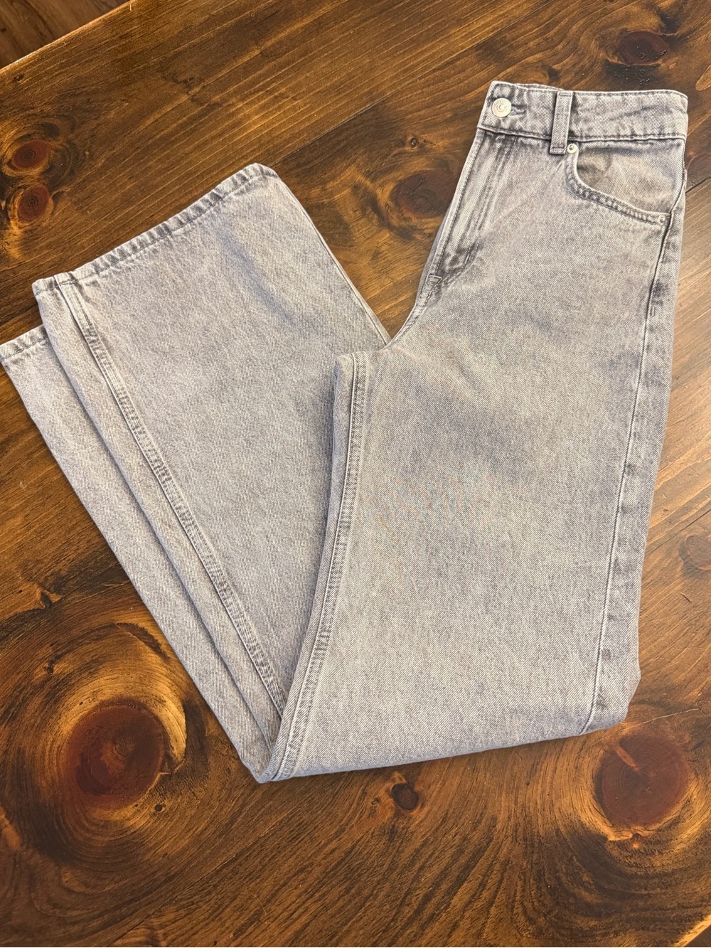 H&M Divided Women's Light Gray Washed Jeans Denim Wide Leg Size 2